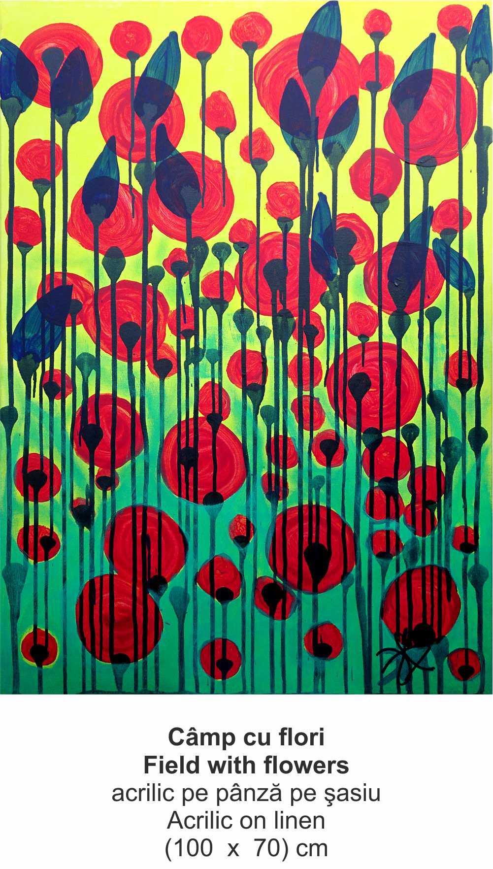 „Câmp cu flori” („Field with flowers ”) - acrilic pe pânză pe şasiu (Acrilic on linen) - (100  x  70) cm - img 15