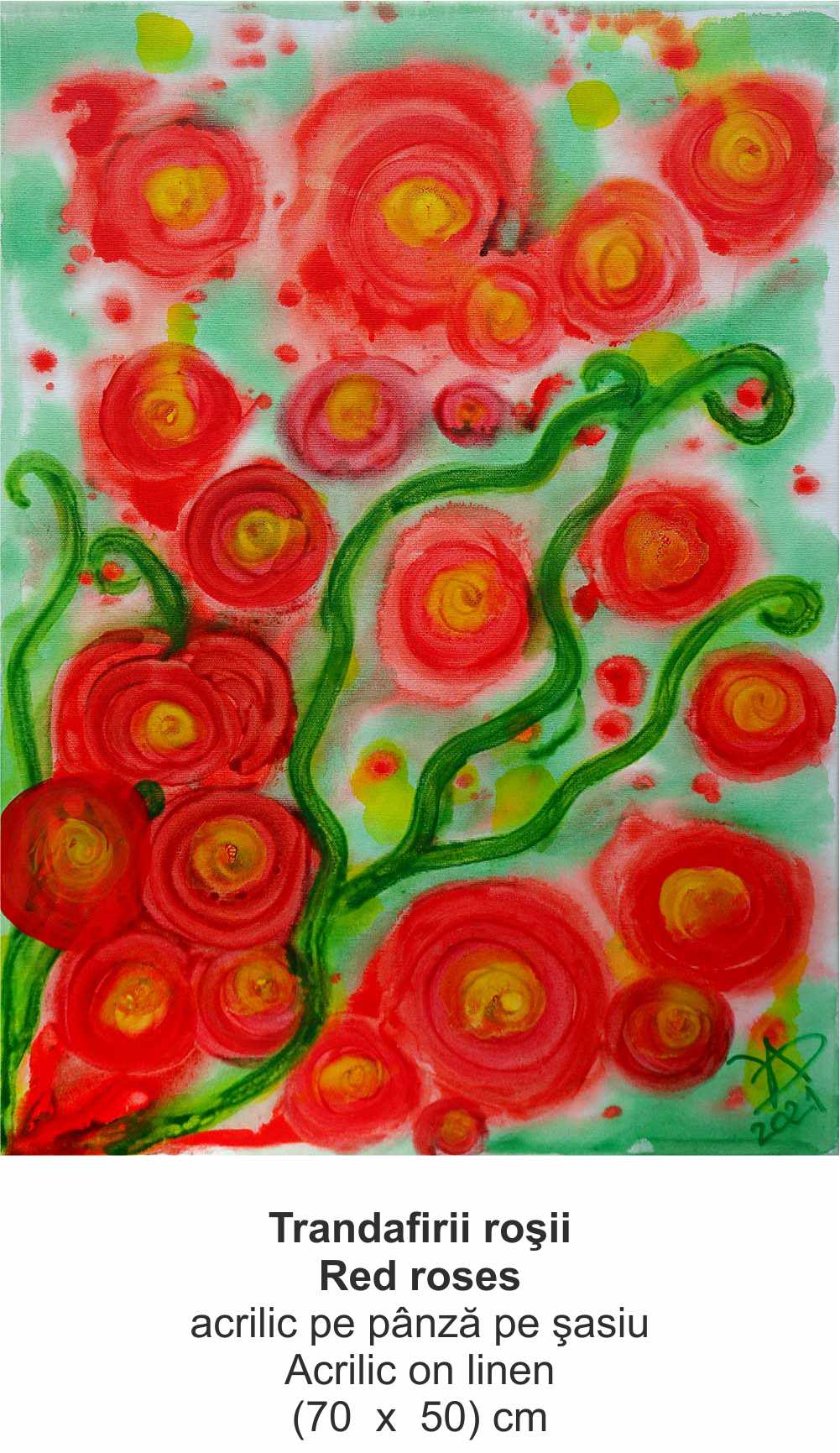 „Trandafirii roşii” („Red roses ”) - acrilic pe pânză pe şasiu (Acrilic on linen) - (70  x  50) cm - img 26