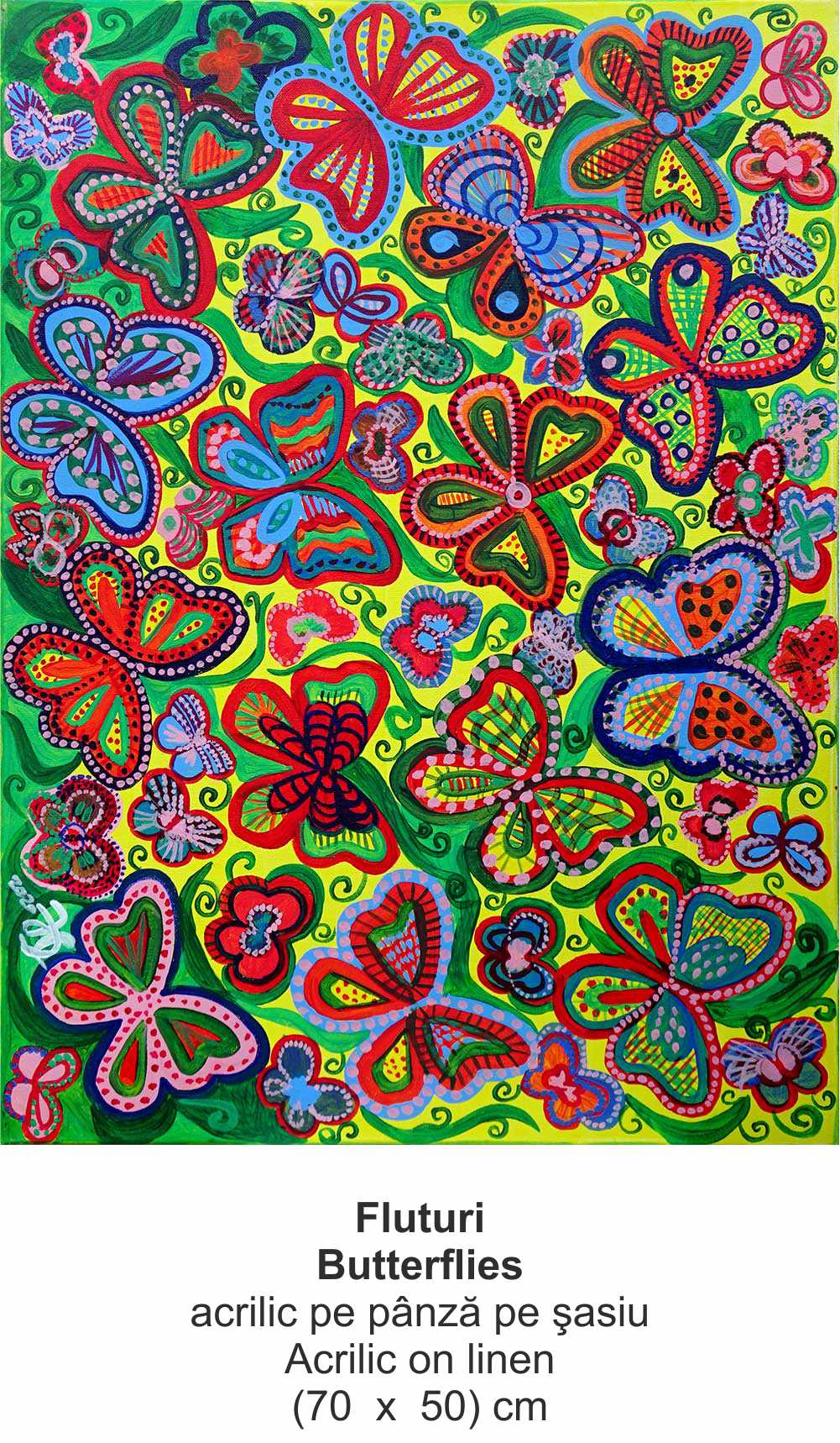 „Fluturi” („Butterflies ”) - acrilic pe pânză pe şasiu (Acrilic on linen) - (70  x  50) cm - img 29