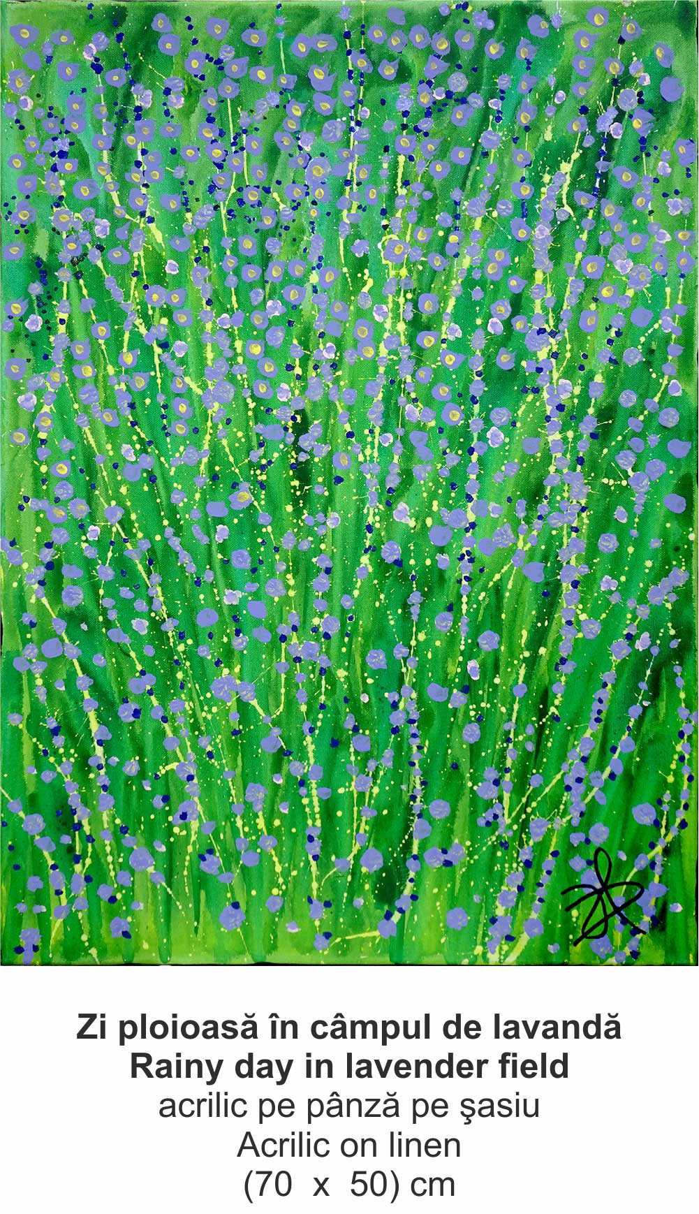 „Zi ploioasă în câmpul de lavandă” („Rainy day in lavender field”) - acrilic pe pânză pe şasiu (Acrilic on linen) - (70  x  50) cm - img 46